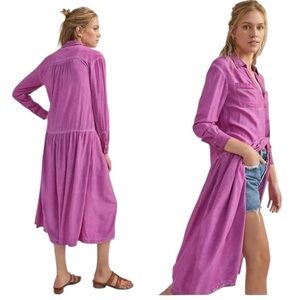 PILCRO ✘ Kimberly Button Front Midi Shirt Dress Fuchsia Pink Lyocell Twill Sz M